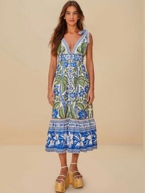 FARM Rio Off-White Tropicance Organic Cotton Midi Dress